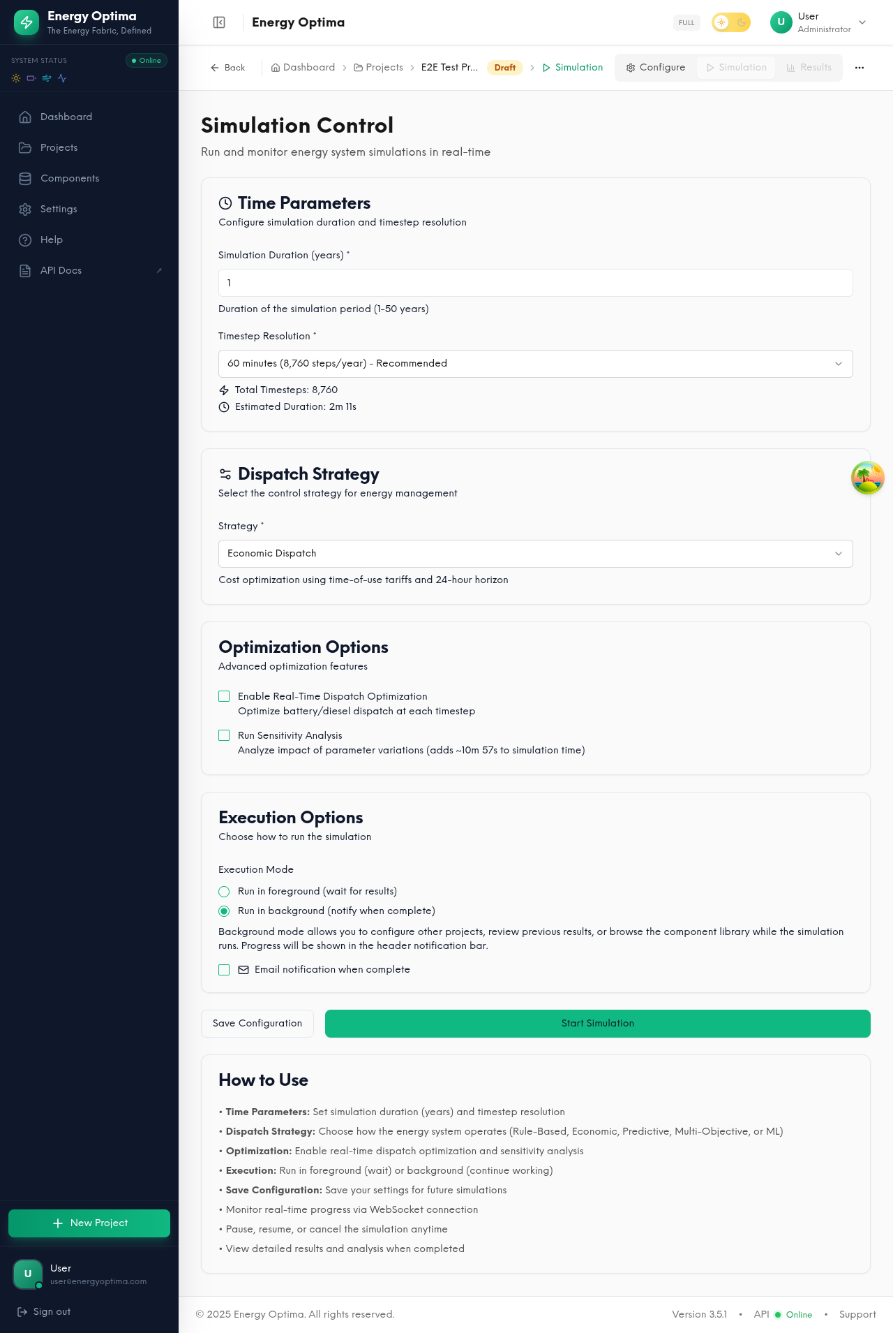 Financial dashboard with NPV, IRR, LCOE metrics